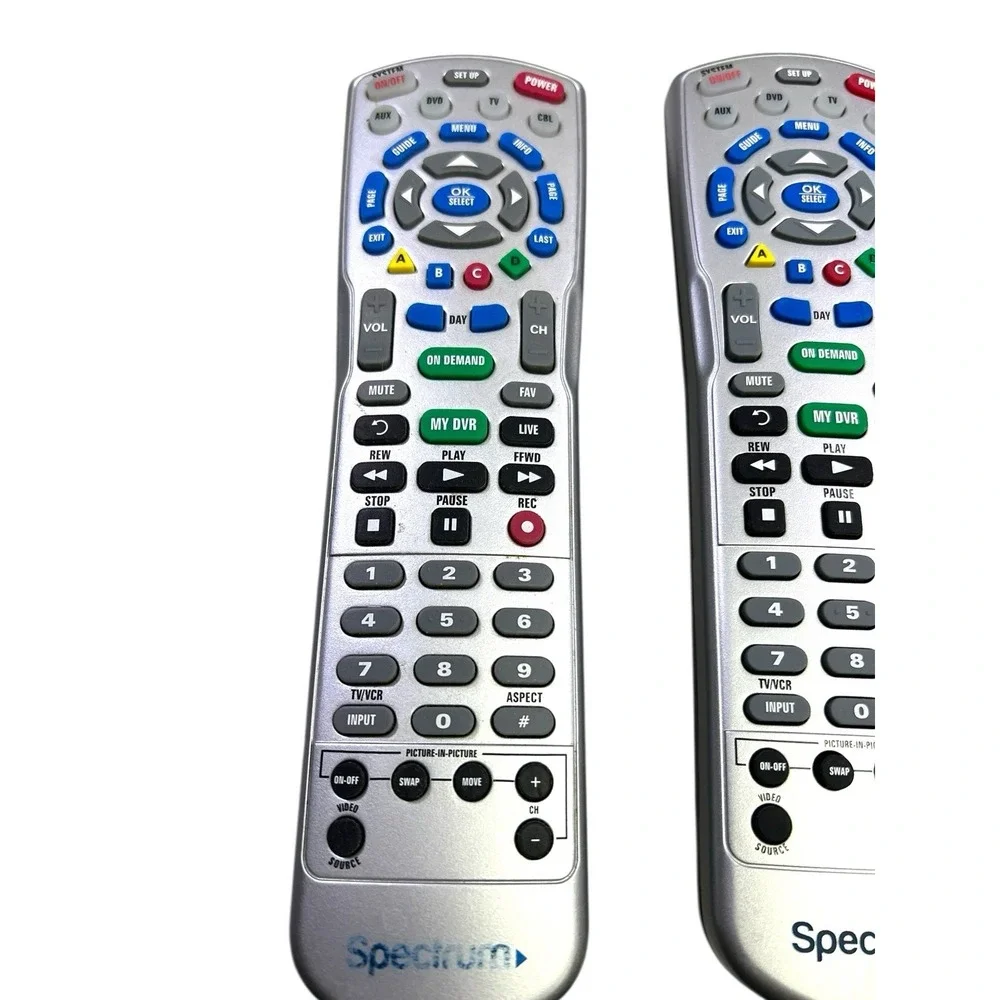 2 Charter Spectrum 4-Device Universal Remote Controls, Silver - AUX DVD TV CABLE